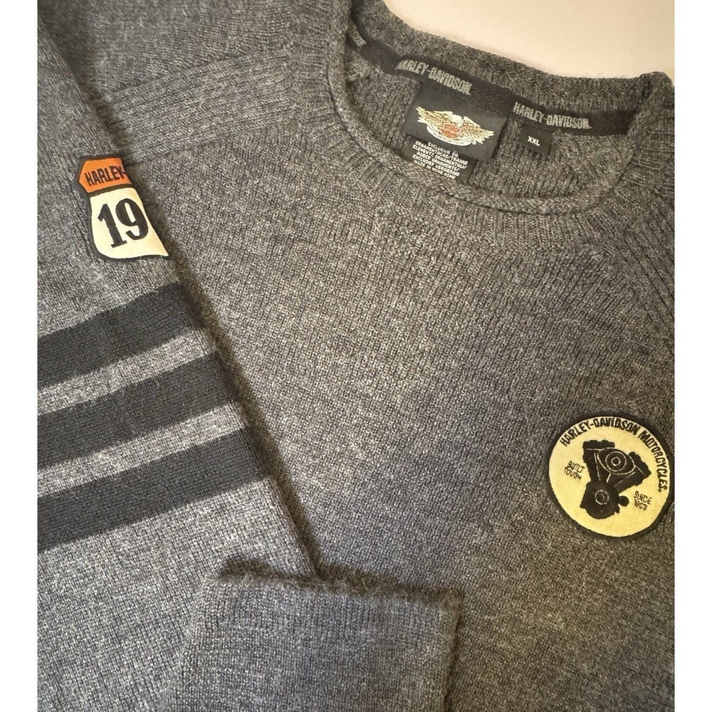 VTG‎ Harley Davidson Mens Sweater Wool Blend Logo Gray Black Size XXL 2006 EUC